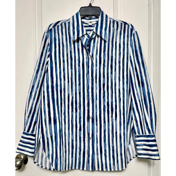 Vince women’s Painterly Stripe Oversized Shirt White Blue S - Picture 8 of 16